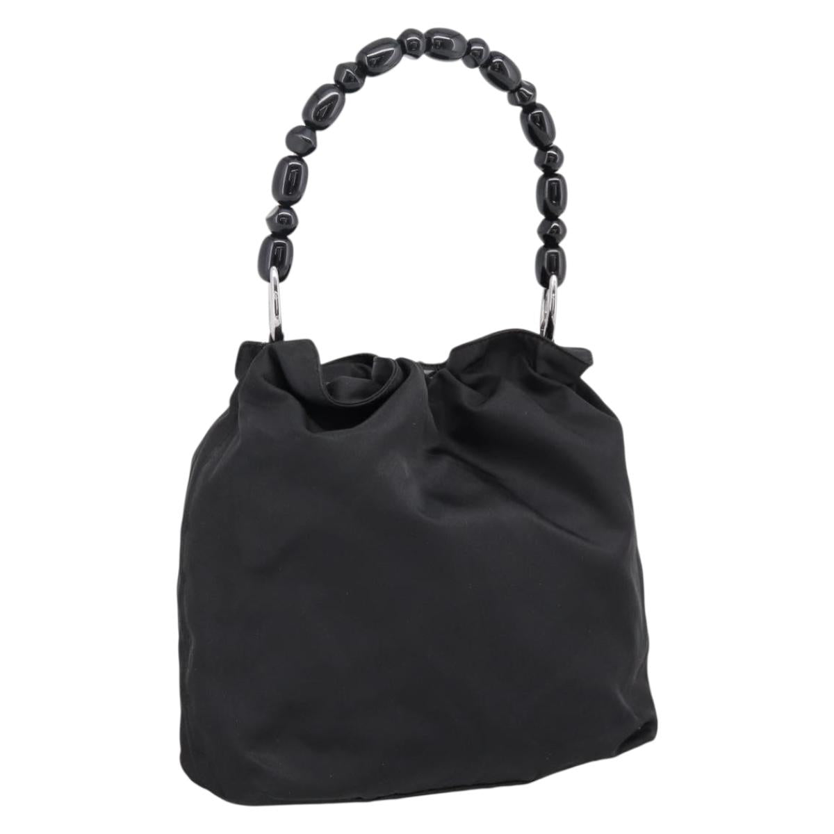 Christian Dior Maris Pearl Hand Bag Nylon Black Silver Auth 201425