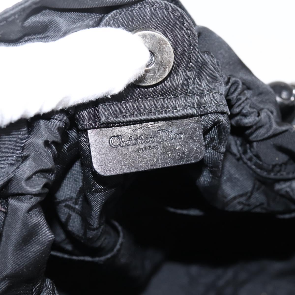 Christian Dior Maris Pearl Hand Bag Nylon Black Silver Auth 201425