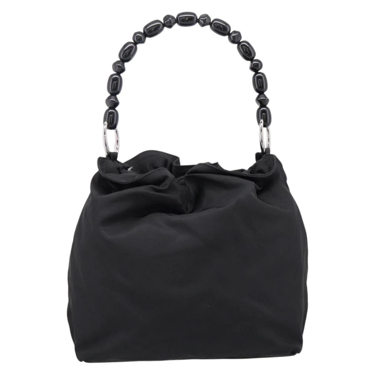 Christian Dior Maris Pearl Hand Bag Nylon Black Silver Auth 201425