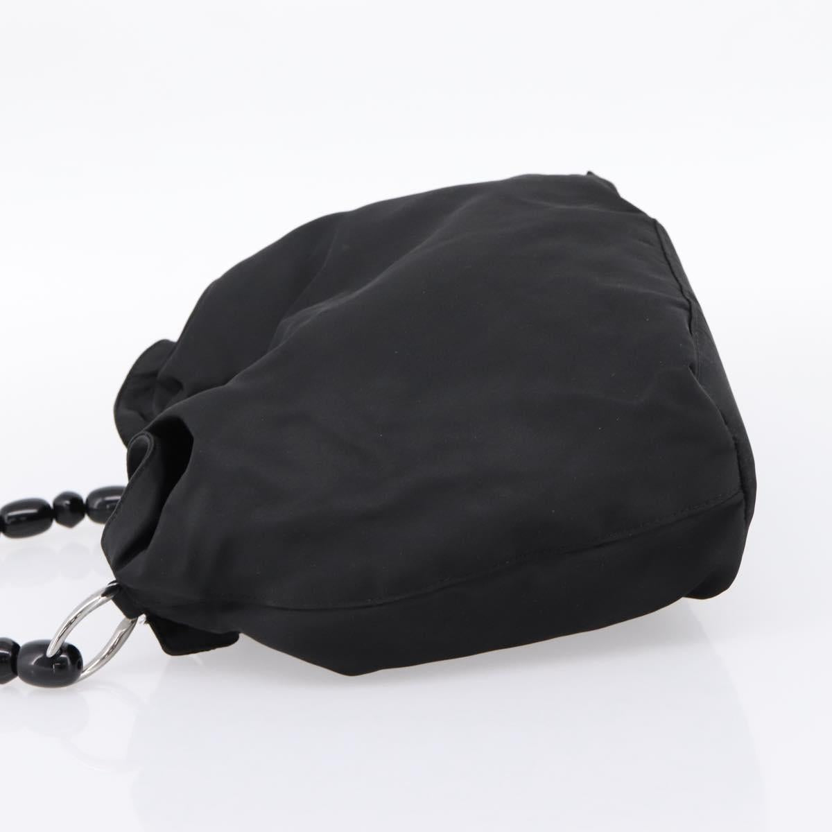Christian Dior Maris Pearl Hand Bag Nylon Black Silver Auth 201425