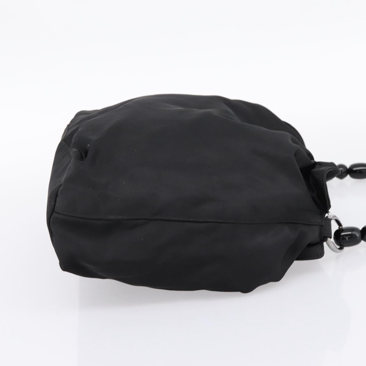 Christian Dior Maris Pearl Hand Bag Nylon Black Silver Auth 201425