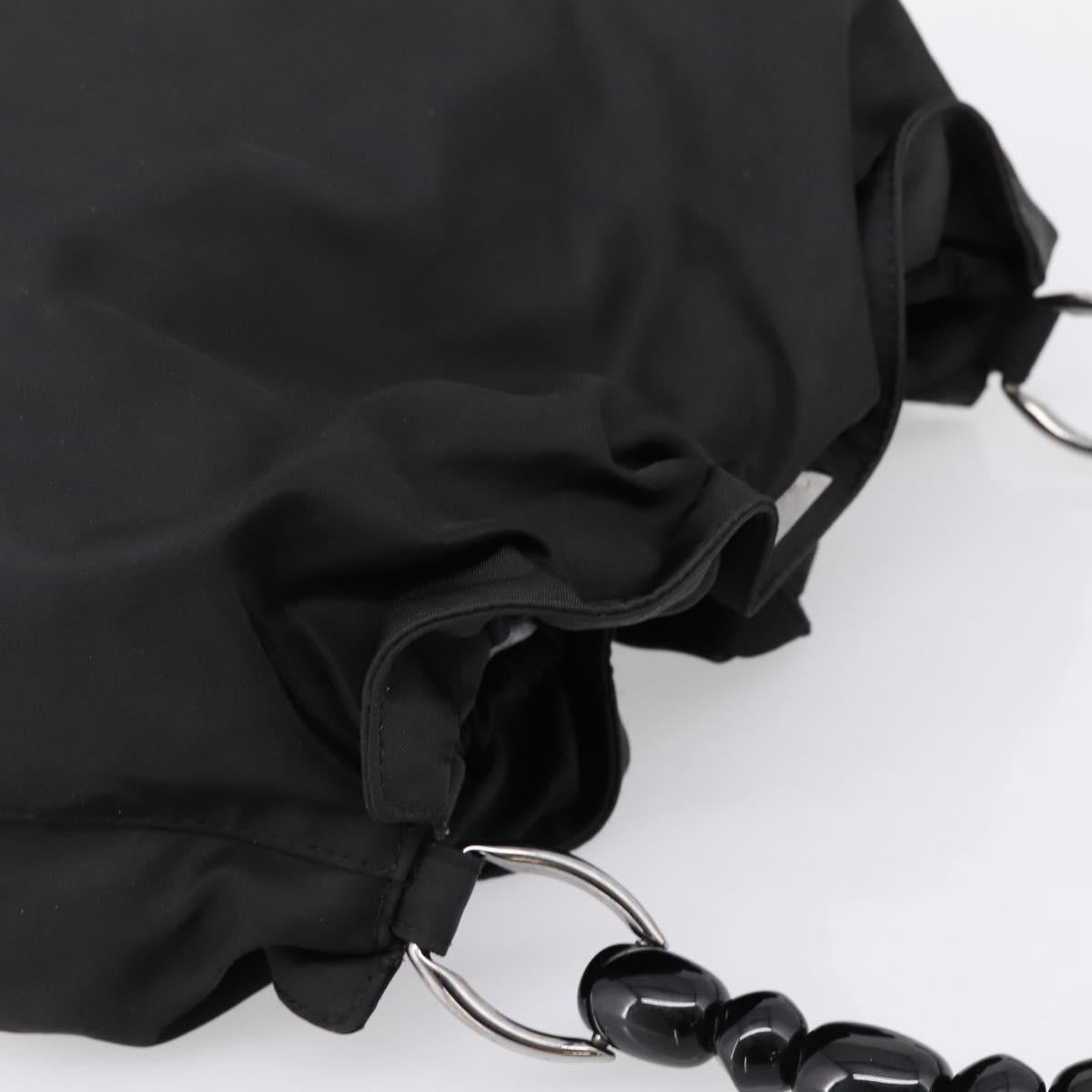 Christian Dior Maris Pearl Hand Bag Nylon Black Silver Auth 201425