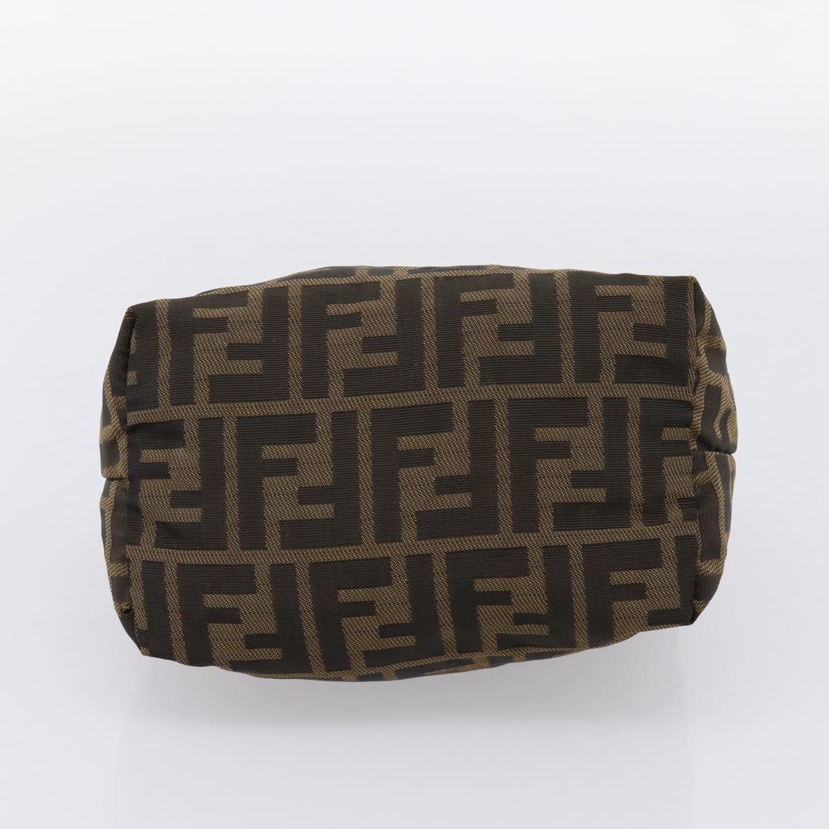 FENDI Zucca Canvas Pouch Khaki Silver Auth 201428