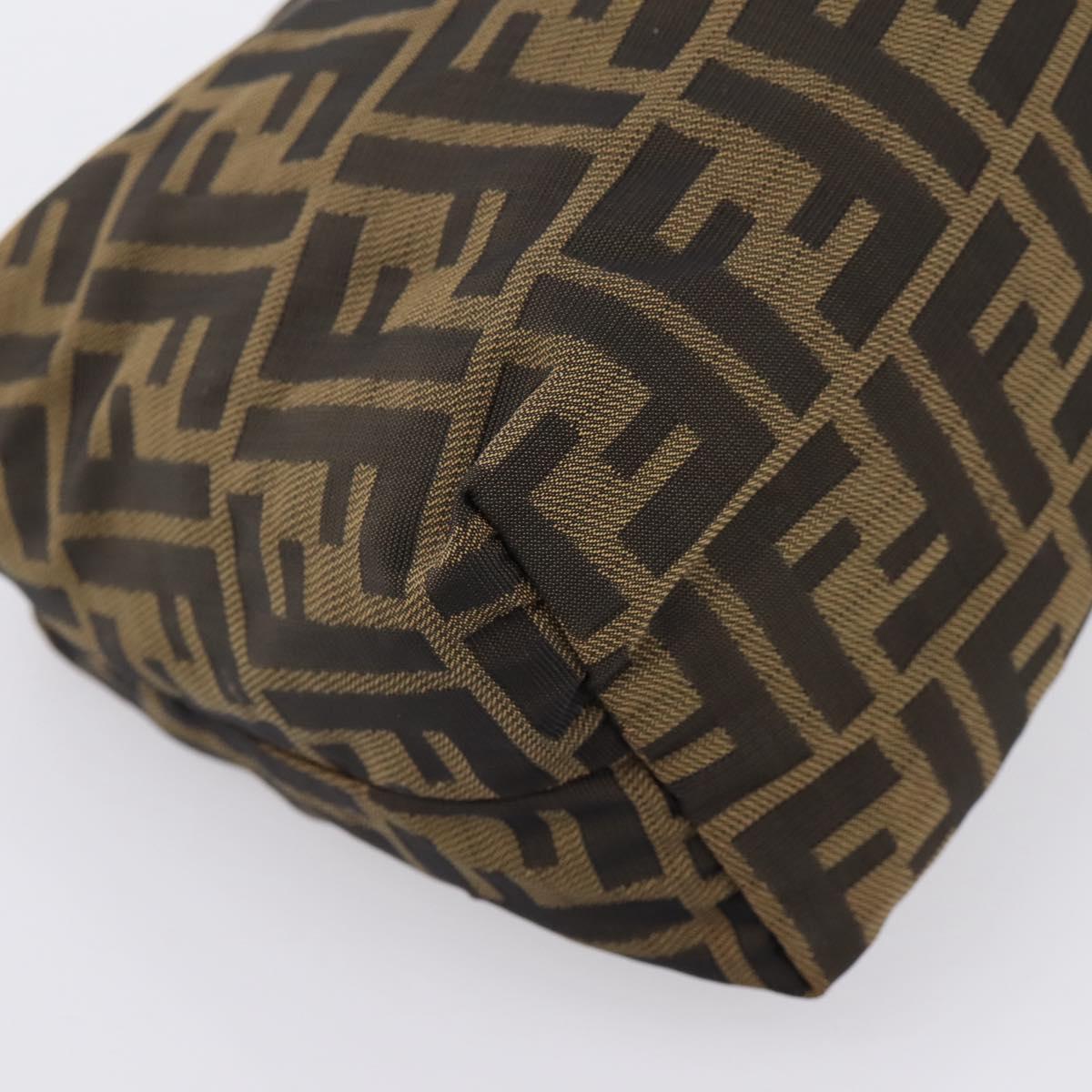 FENDI Zucca Canvas Pouch Khaki Silver Auth 201428