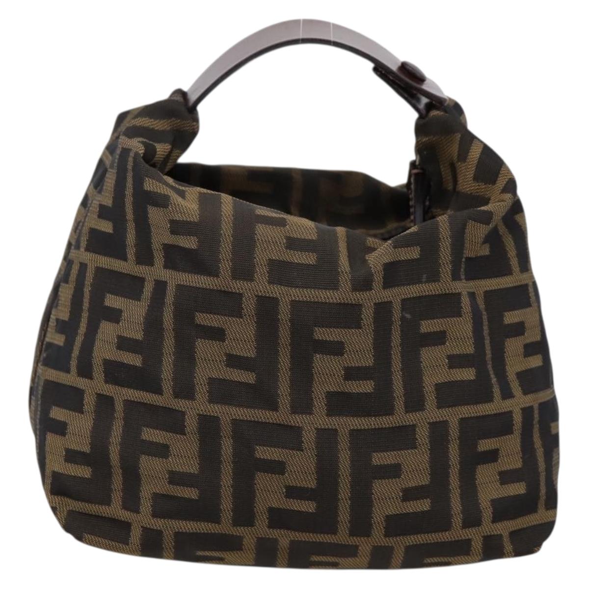 FENDI Zucca Canvas Pouch Khaki Silver Auth 201428