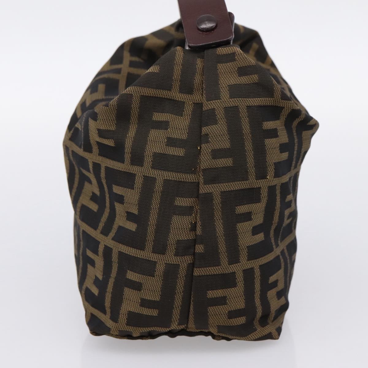 FENDI Zucca Canvas Pouch Khaki Silver Auth 201428