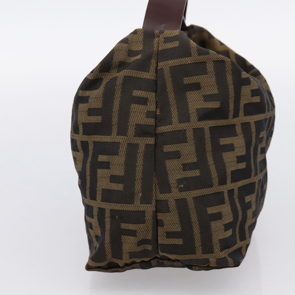 FENDI Zucca Canvas Pouch Khaki Silver Auth 201428