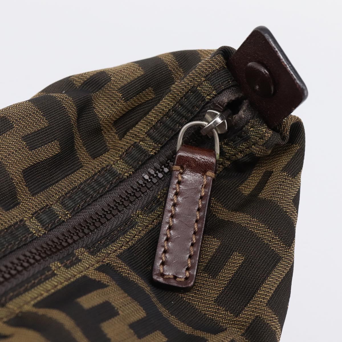 FENDI Zucca Canvas Pouch Khaki Silver Auth 201428
