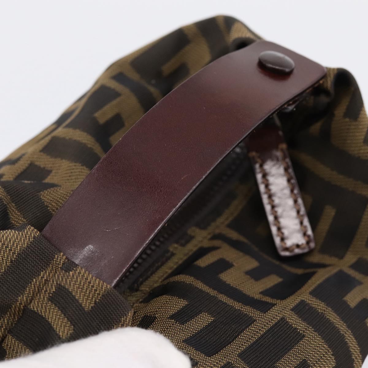 FENDI Zucca Canvas Pouch Khaki Silver Auth 201428