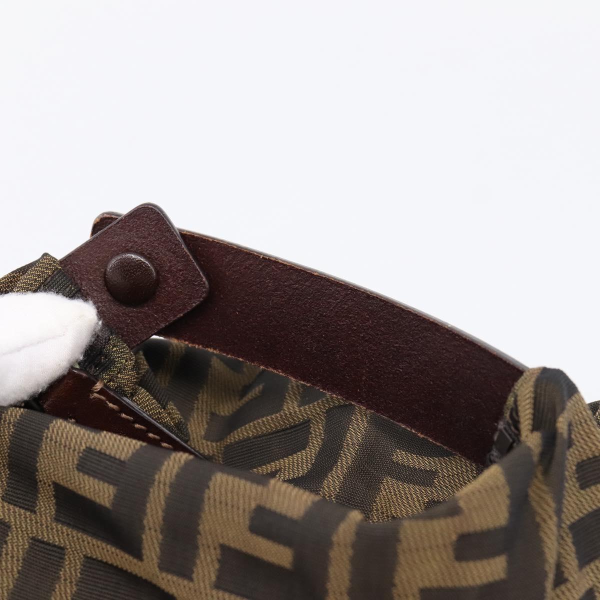 FENDI Zucca Canvas Pouch Khaki Silver Auth 201428