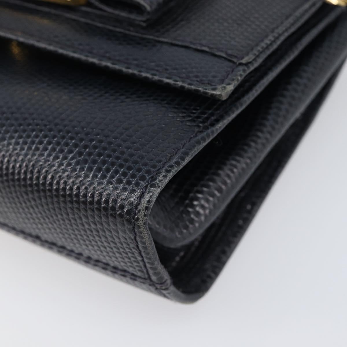 Salvatore Ferragamo Vala Chain Shoulder Bag Leather Navy Gold Tone Auth 201431