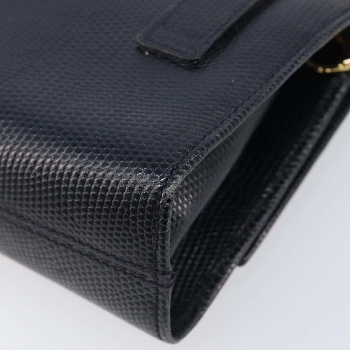 Salvatore Ferragamo Vala Chain Shoulder Bag Leather Navy Gold Tone Auth 201431