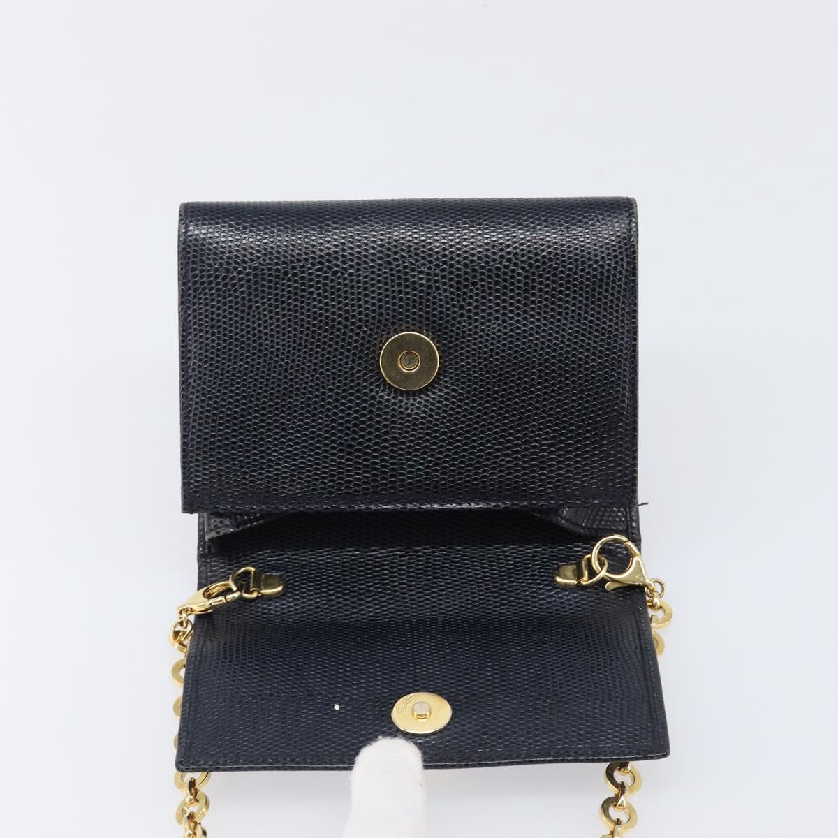 Salvatore Ferragamo Vala Chain Shoulder Bag Leather Navy Gold Tone Auth 201431