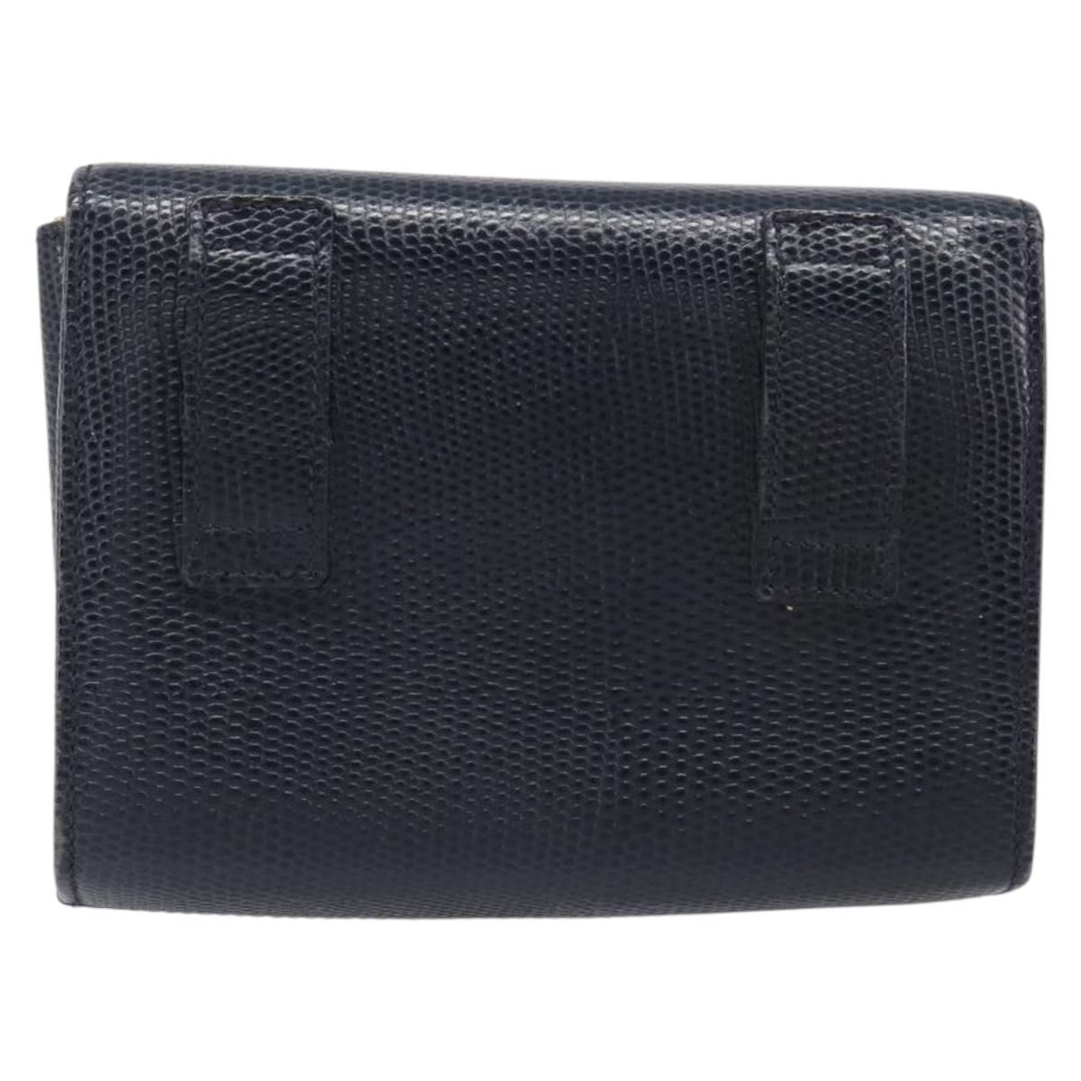 Salvatore Ferragamo Vala Chain Shoulder Bag Leather Navy Gold Tone Auth 201431