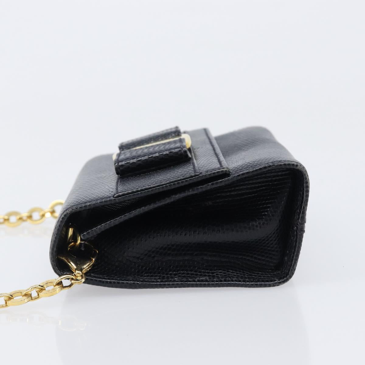 Salvatore Ferragamo Vala Chain Shoulder Bag Leather Navy Gold Tone Auth 201431