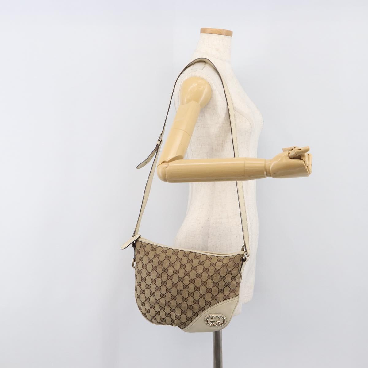 GUCCI GG Canvas Shoulder Bag Beige Gold Tone 169998 Auth 201433