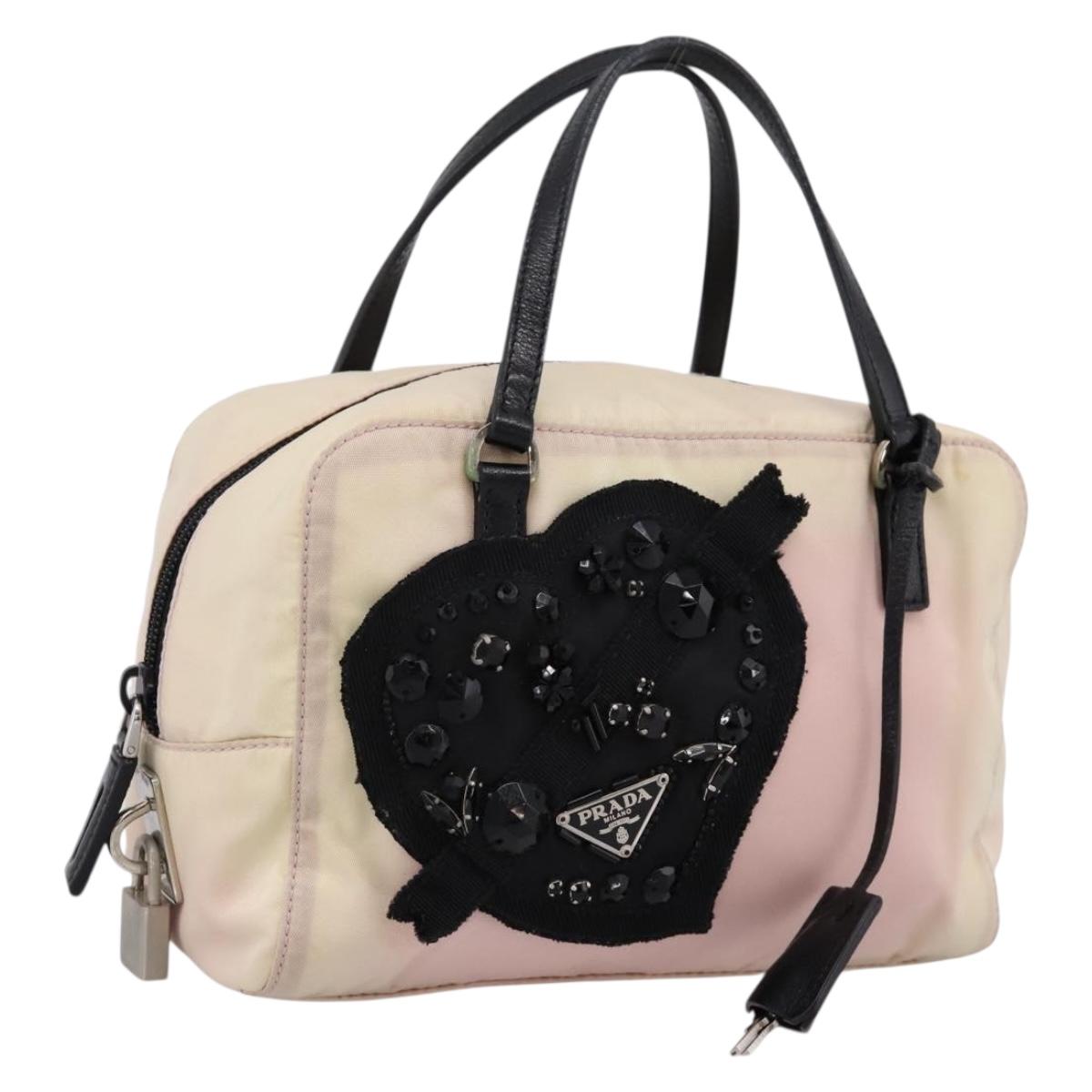 PRADA Hand Bag Nylon Pink Black Auth 201438
