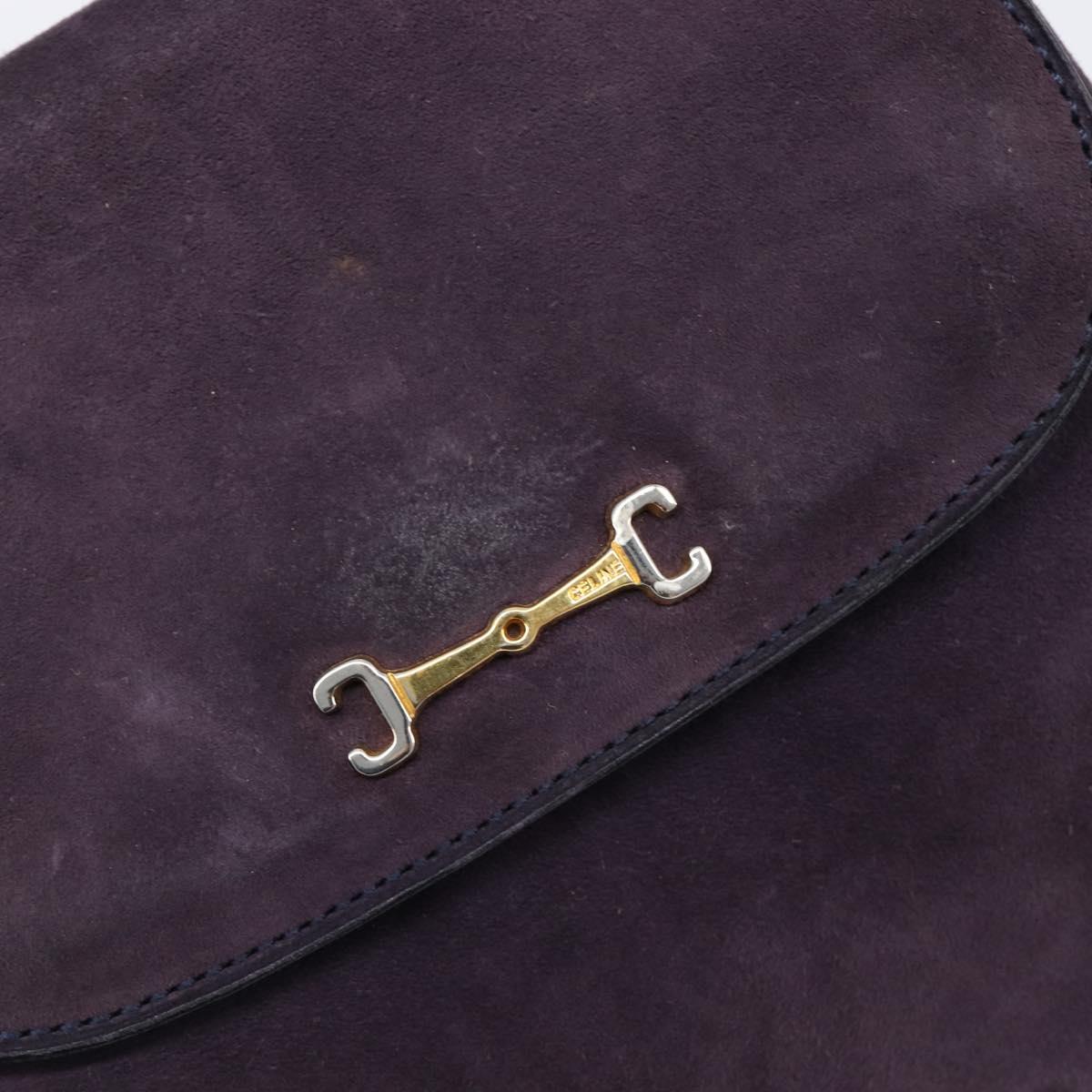 CELINE Chain Shoulder Bag Suede Purple Gold Tone Auth 201439