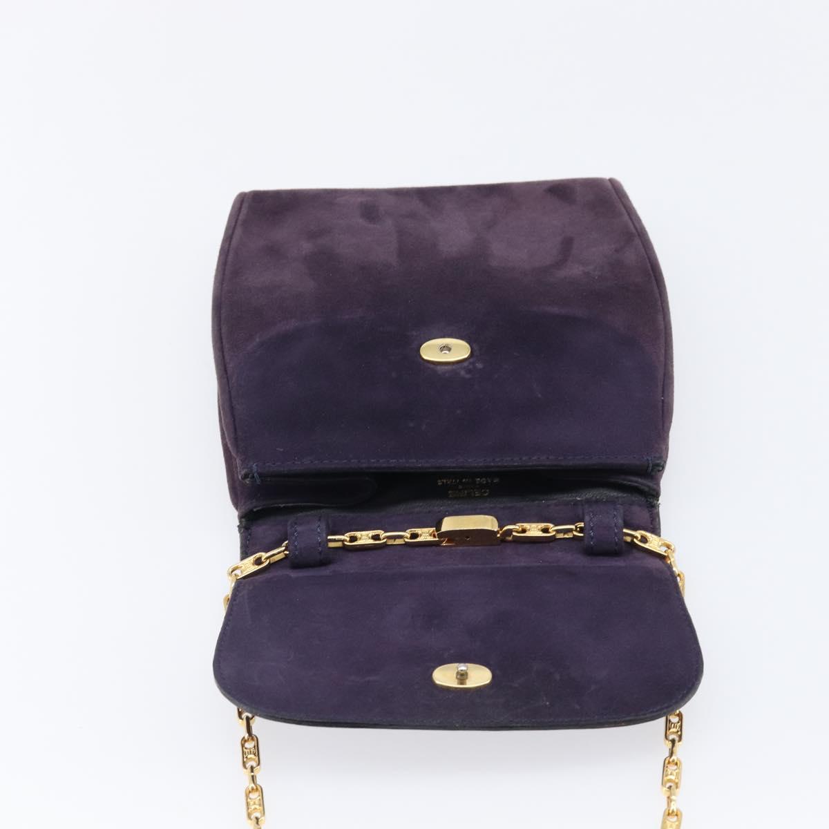 CELINE Chain Shoulder Bag Suede Purple Gold Tone Auth 201439