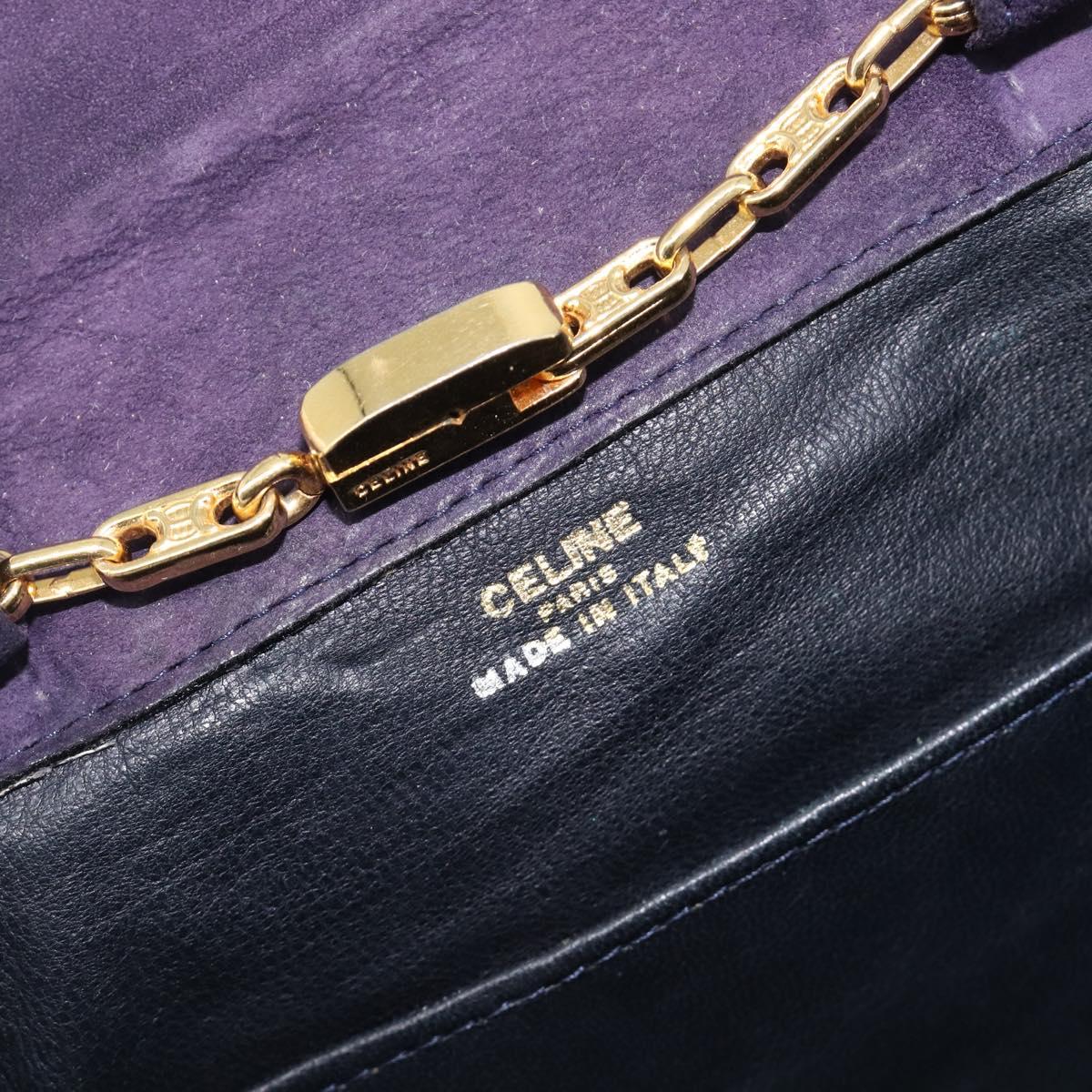 CELINE Chain Shoulder Bag Suede Purple Gold Tone Auth 201439