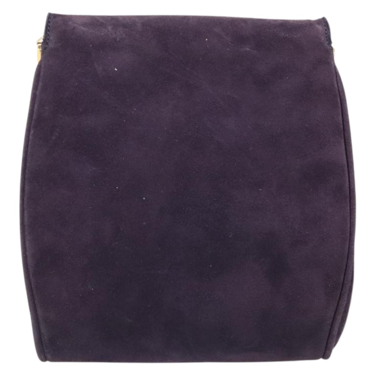 CELINE Chain Shoulder Bag Suede Purple Gold Tone Auth 201439