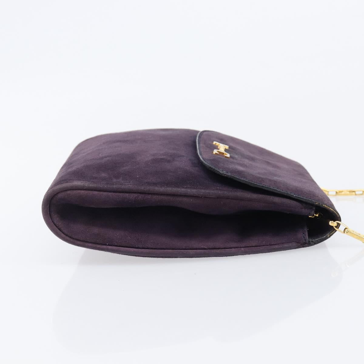CELINE Chain Shoulder Bag Suede Purple Gold Tone Auth 201439