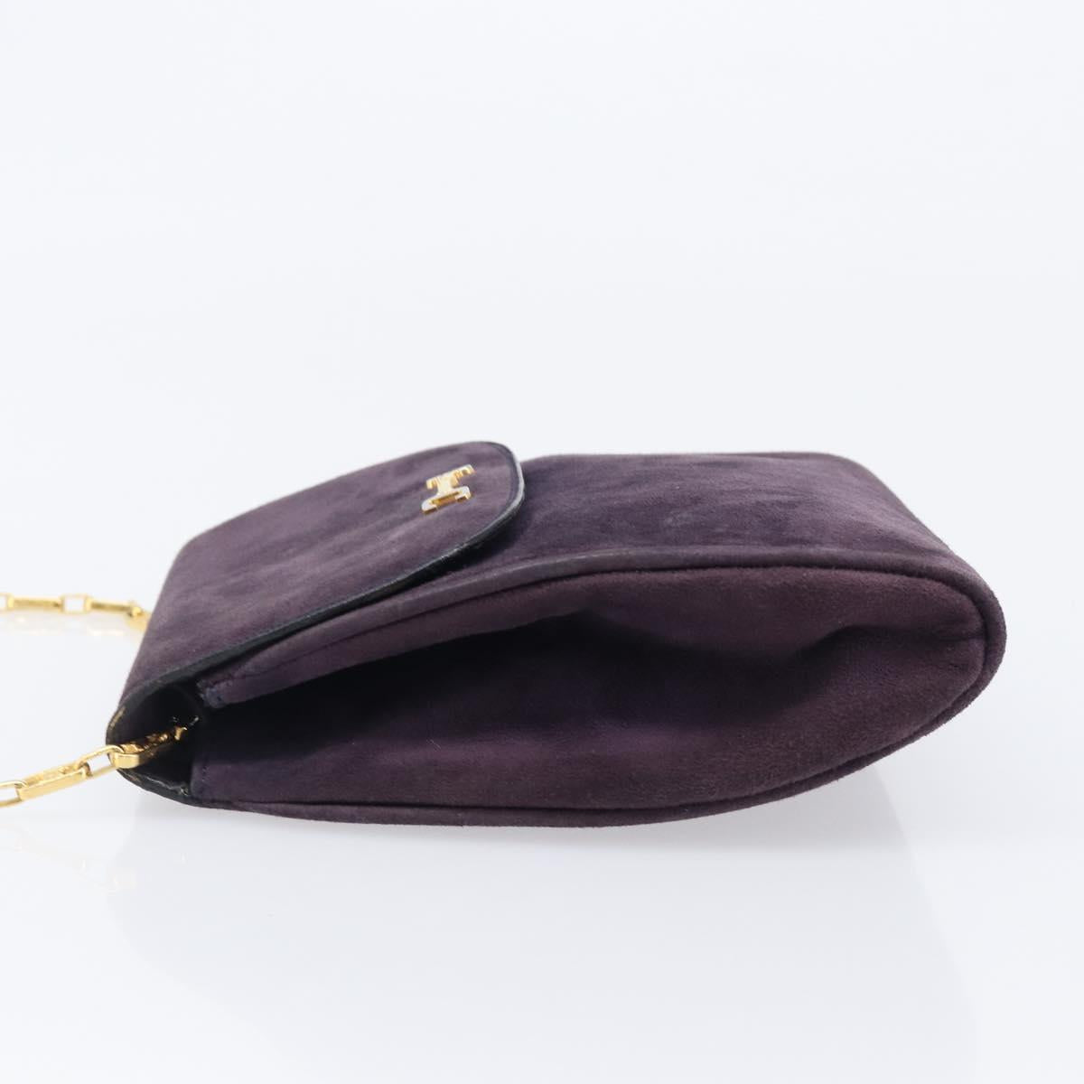 CELINE Chain Shoulder Bag Suede Purple Gold Tone Auth 201439