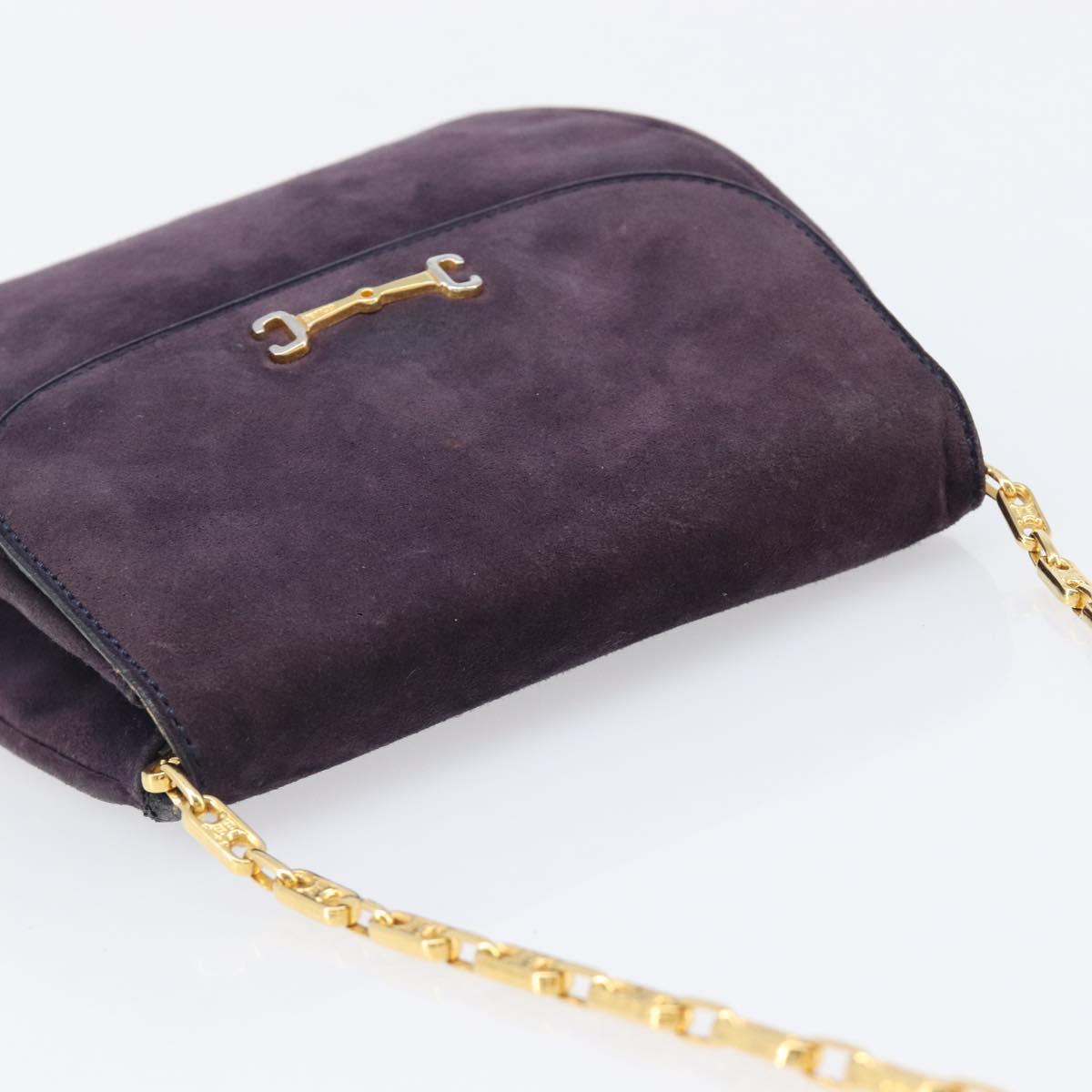 CELINE Chain Shoulder Bag Suede Purple Gold Tone Auth 201439