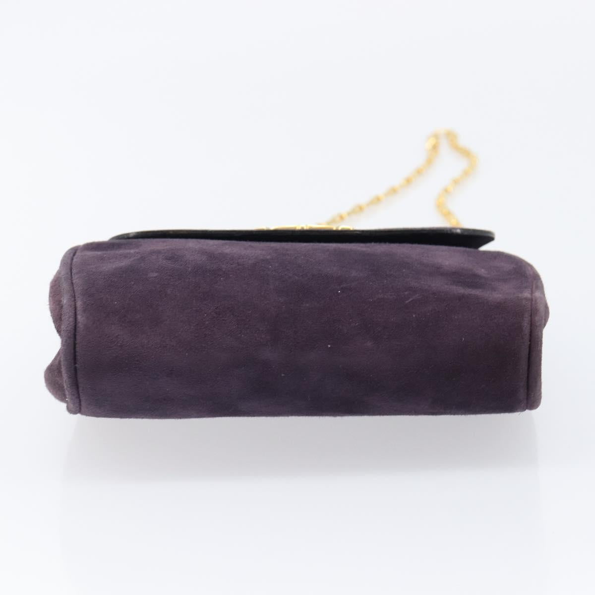 CELINE Chain Shoulder Bag Suede Purple Gold Tone Auth 201439
