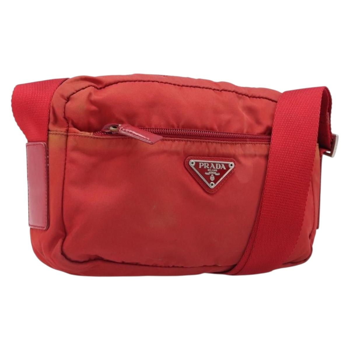 PRADA Shoulder Bag Nylon Red Silver Auth 201440