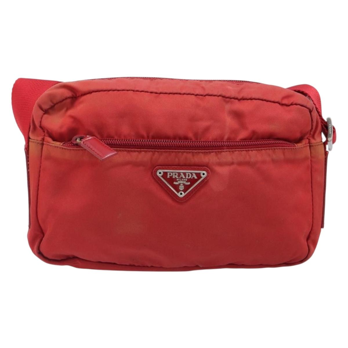 PRADA Shoulder Bag Nylon Red Silver Auth 201440
