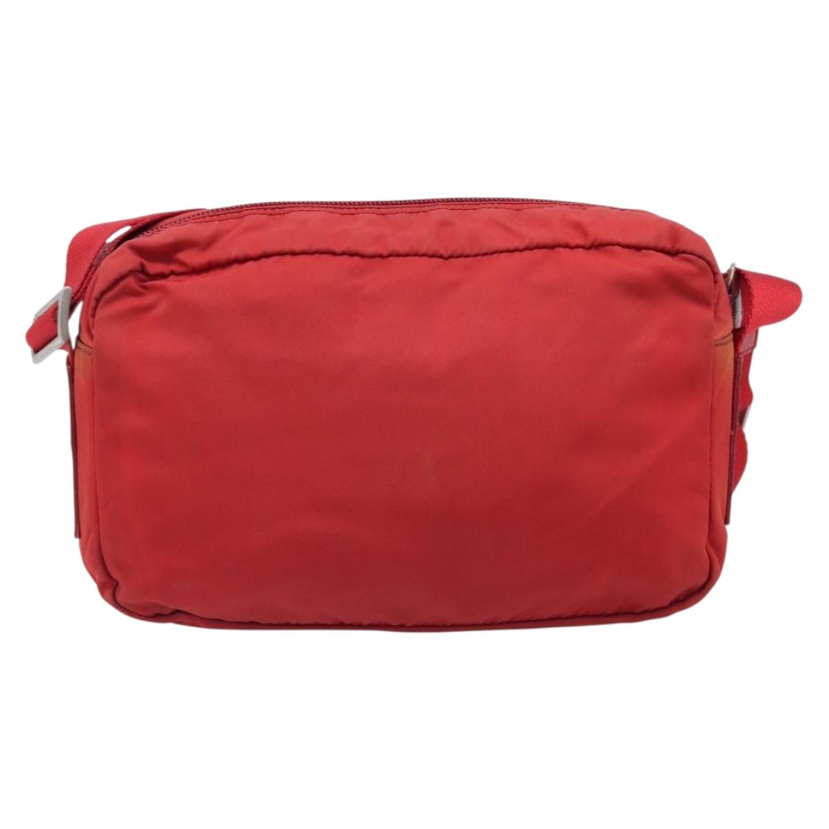 PRADA Shoulder Bag Nylon Red Silver Auth 201440