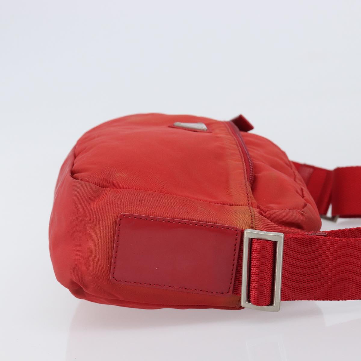 PRADA Shoulder Bag Nylon Red Silver Auth 201440