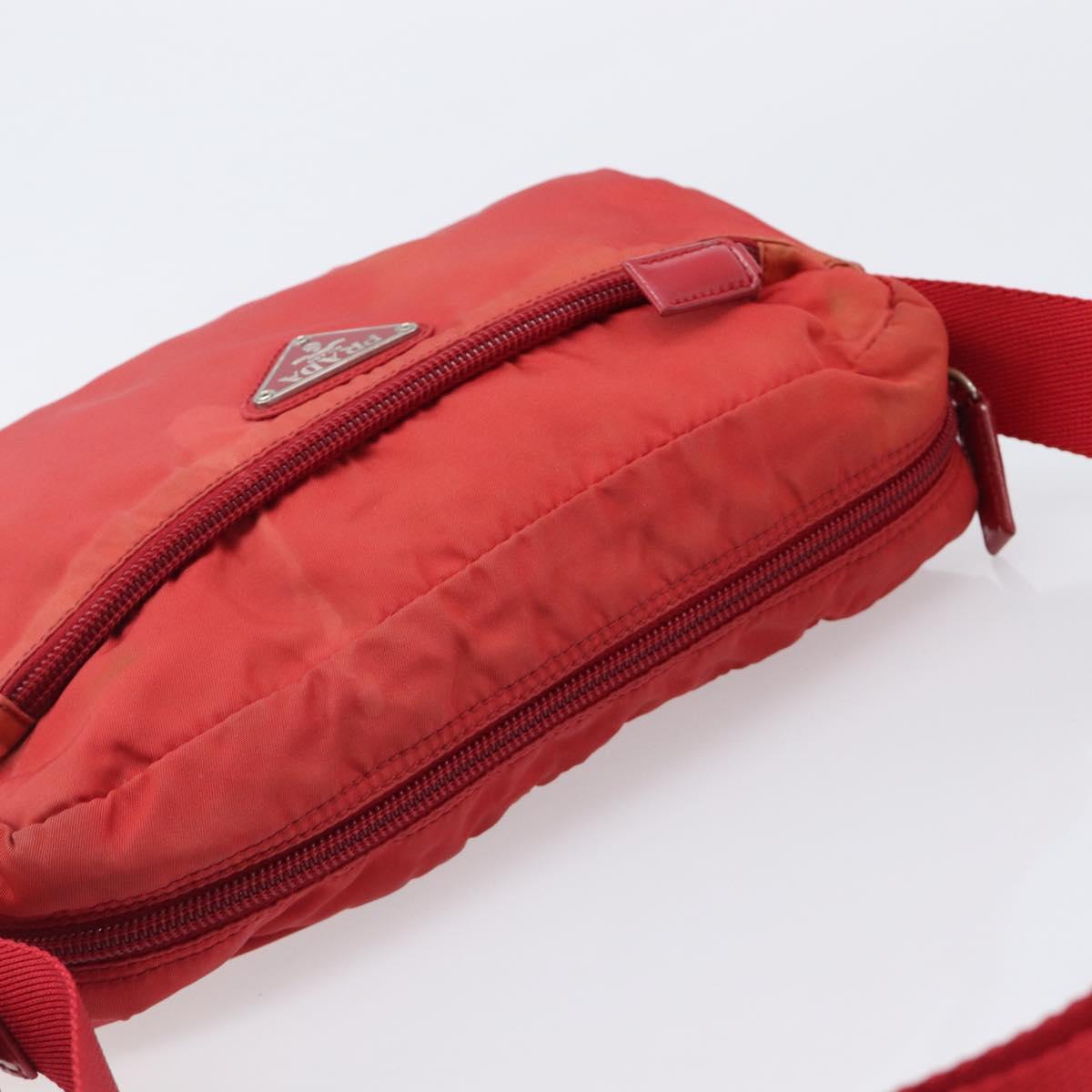 PRADA Shoulder Bag Nylon Red Silver Auth 201440