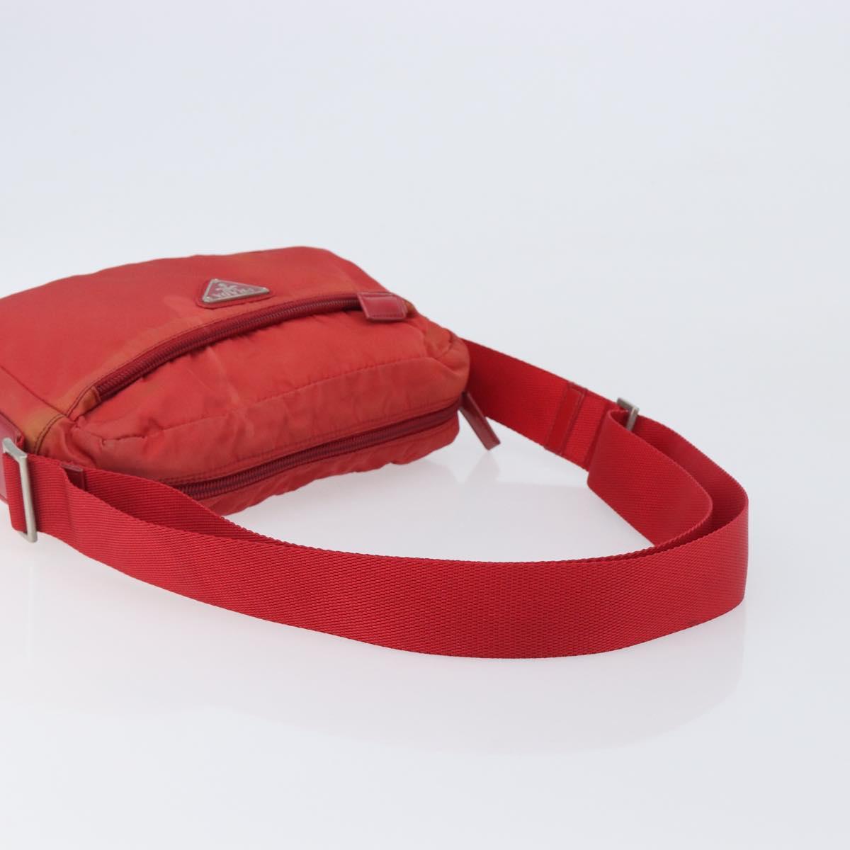 PRADA Shoulder Bag Nylon Red Silver Auth 201440