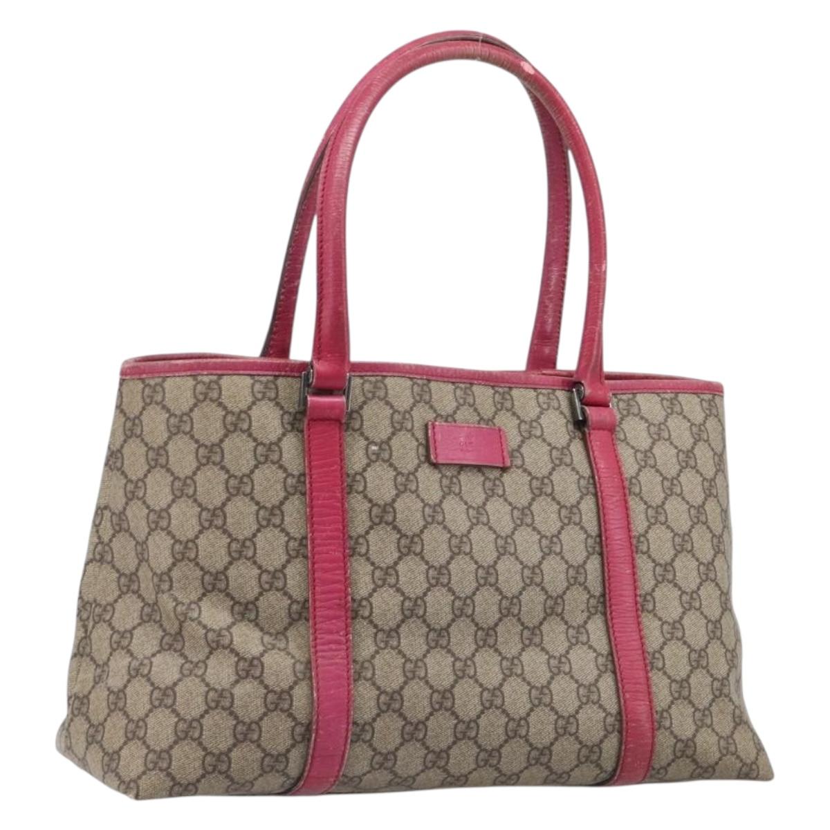 GUCCI GG Supreme Tote Bag PVC Beige Silver 114595 Auth 201444