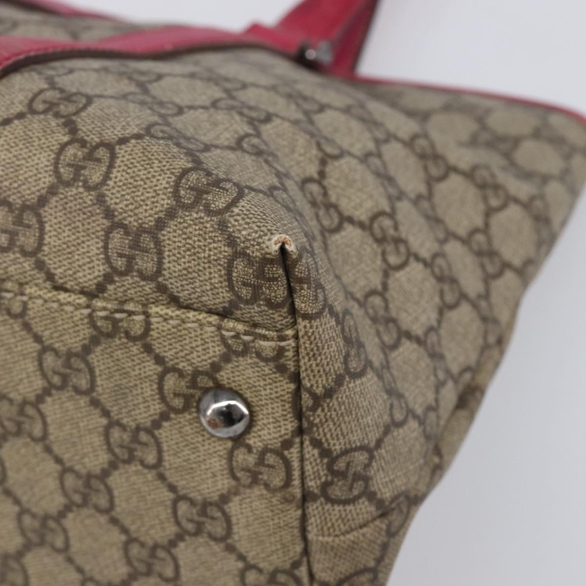 GUCCI GG Supreme Tote Bag PVC Beige Silver 114595 Auth 201444
