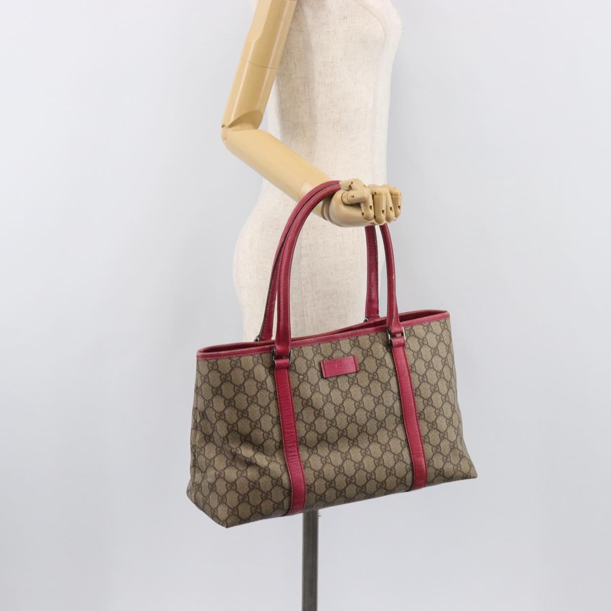 GUCCI GG Supreme Tote Bag PVC Beige Silver 114595 Auth 201444