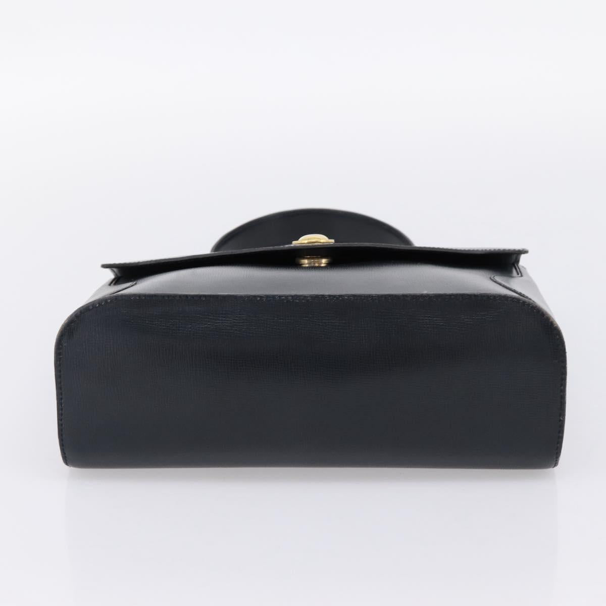 Christian Dior Hand Bag Leather Navy Gold Auth 201451