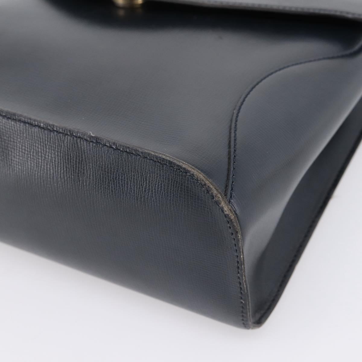 Christian Dior Hand Bag Leather Navy Gold Auth 201451