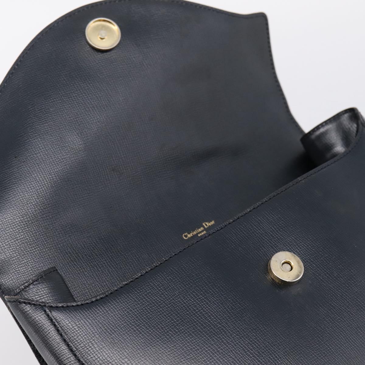 Christian Dior Hand Bag Leather Navy Gold Auth 201451