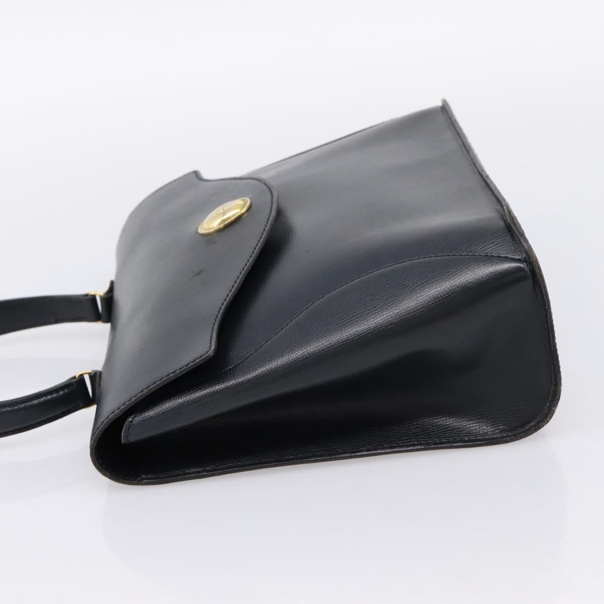 Christian Dior Hand Bag Leather Navy Gold Auth 201451