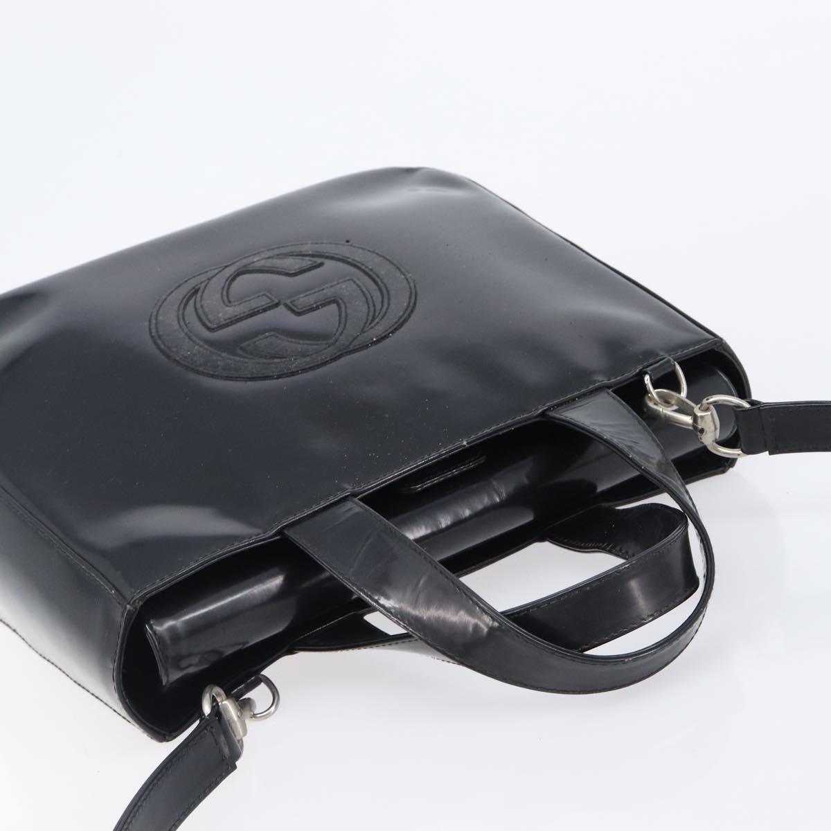 GUCCI Hand Bag Patent Leather 2way Black Silver 000 1013 0504 Auth 201452
