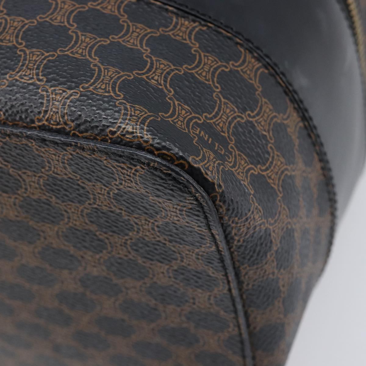 CELINE Macadam Canvas Vanity Hand Bag PVC Leather Black Gold Auth 201453A