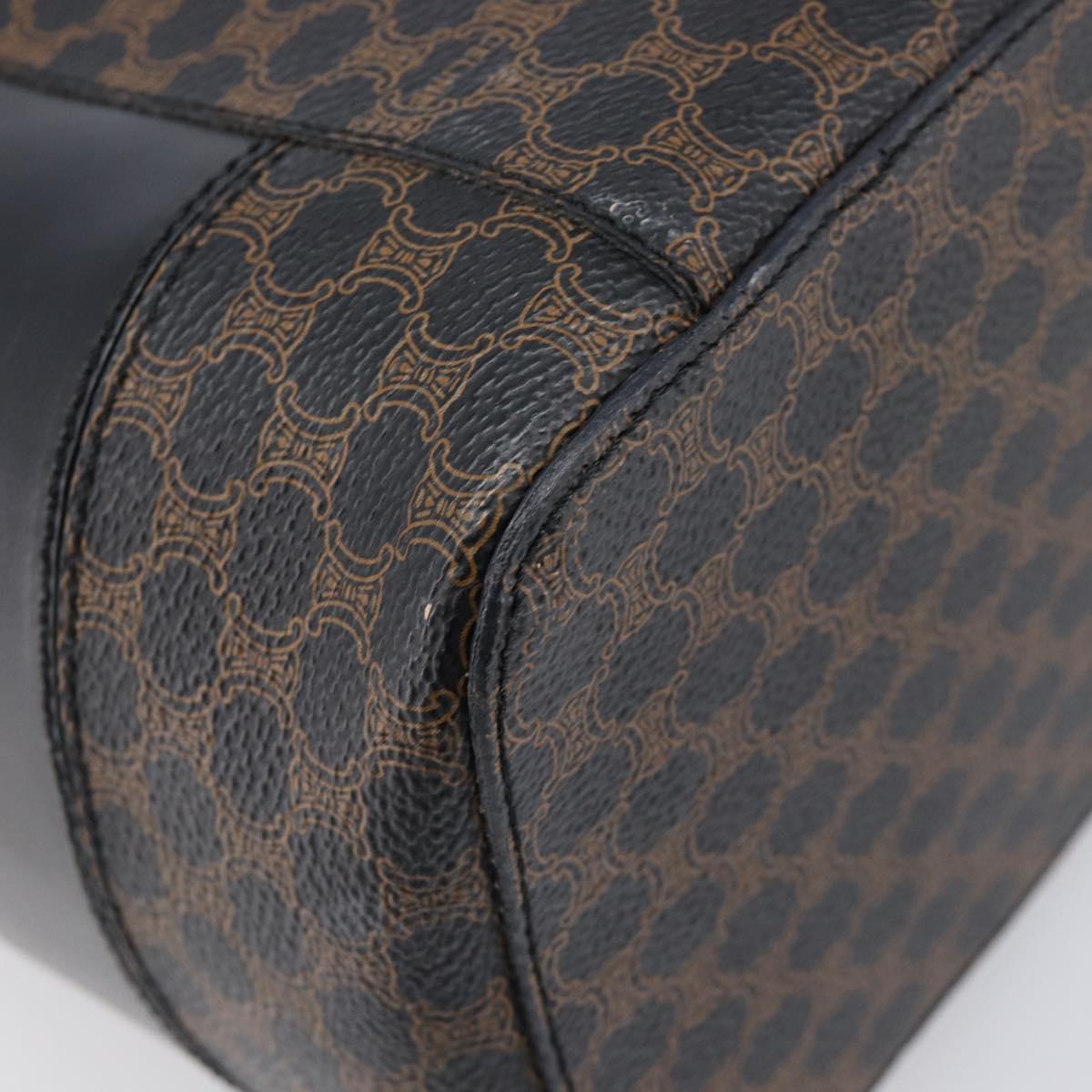 CELINE Macadam Canvas Vanity Hand Bag PVC Leather Black Gold Auth 201453A