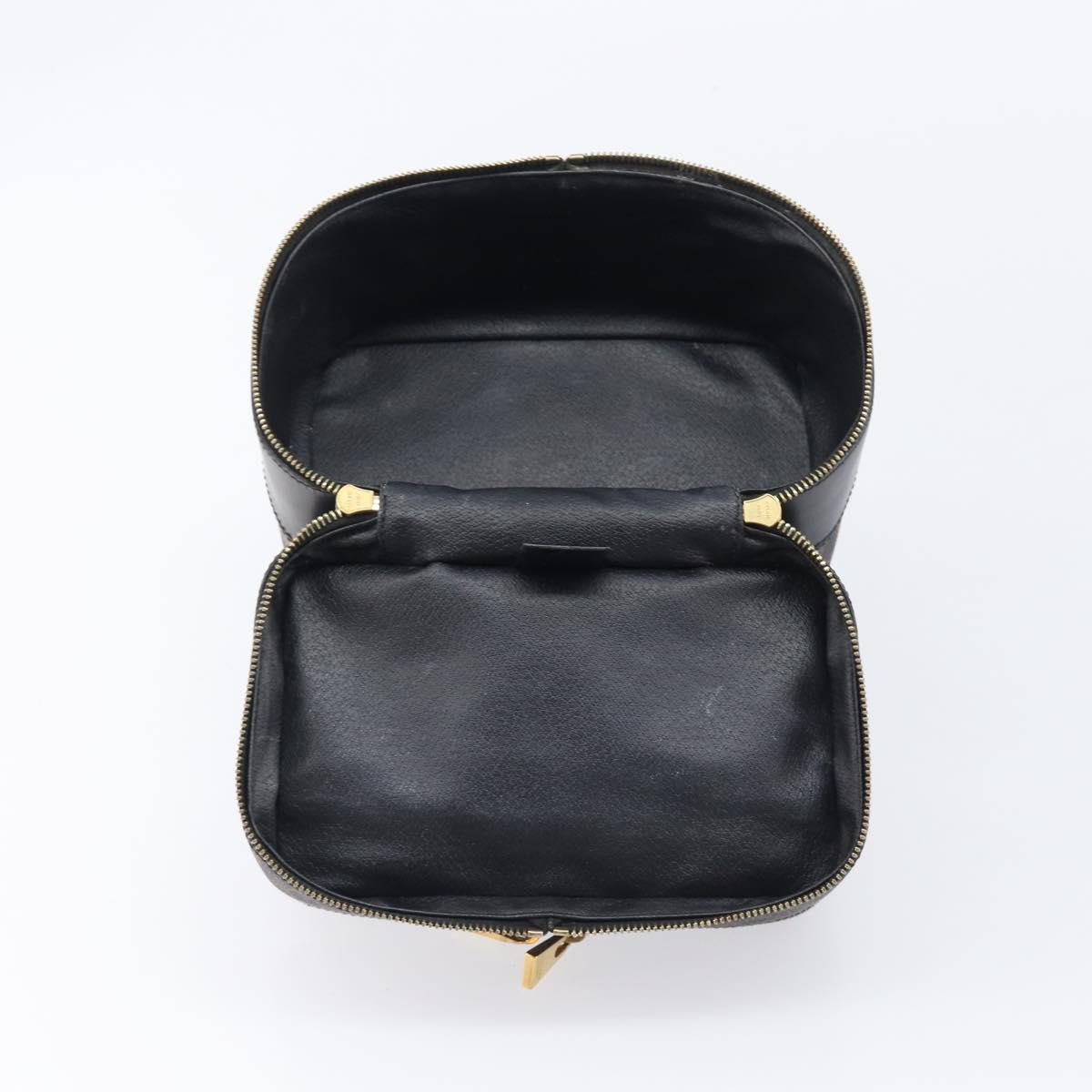 CELINE Macadam Canvas Vanity Hand Bag PVC Leather Black Gold Auth 201453A
