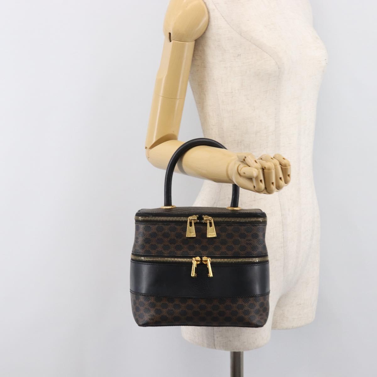 CELINE Macadam Canvas Vanity Hand Bag PVC Leather Black Gold Auth 201453A