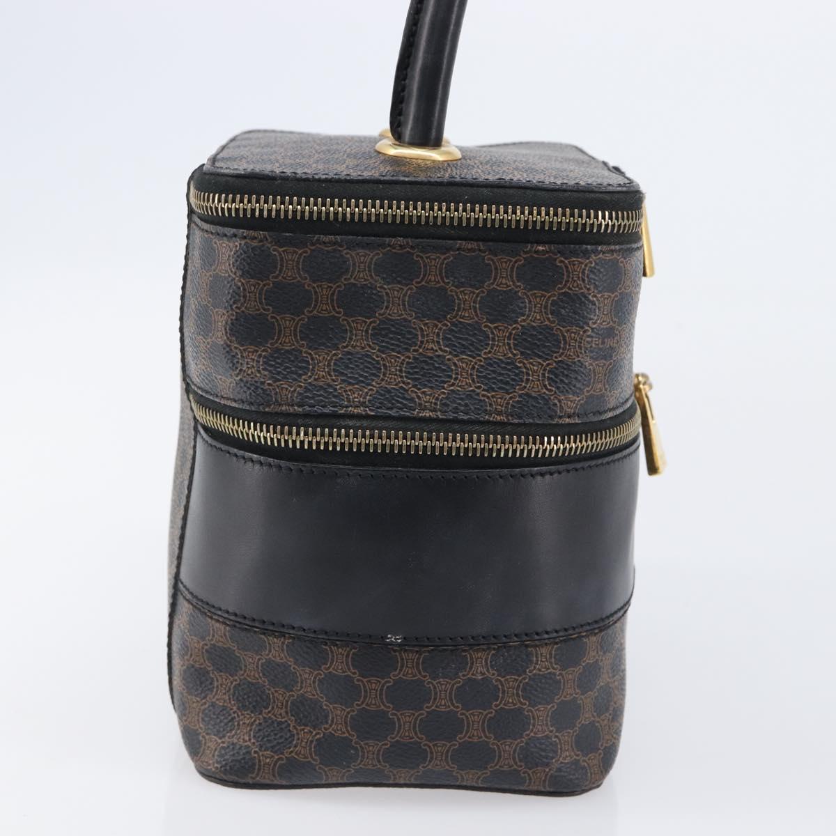 CELINE Macadam Canvas Vanity Hand Bag PVC Leather Black Gold Auth 201453A