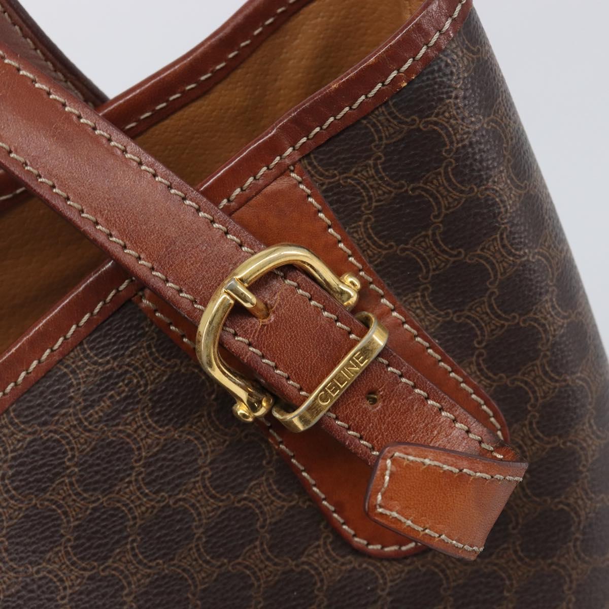 CELINE Macadam Canvas Tote Bag PVC Leather Brown Gold Auth 201454
