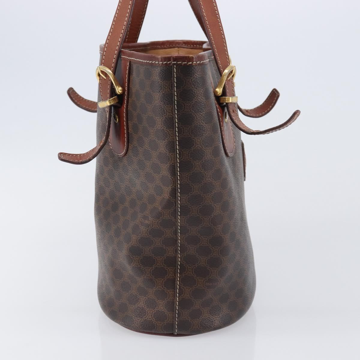 CELINE Macadam Canvas Tote Bag PVC Leather Brown Gold Auth 201454